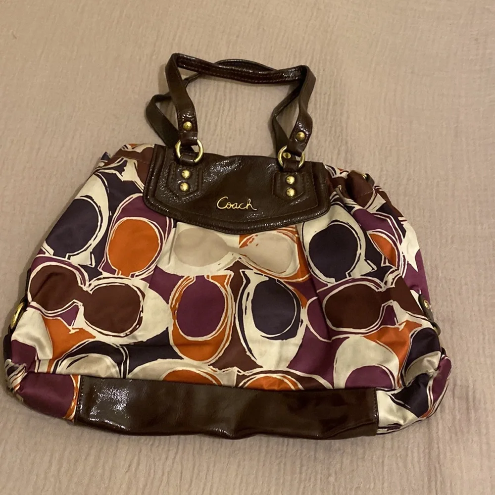 Coach Purple and Brown Ashley Signature Shoulder Bag. No. F1257-F20113